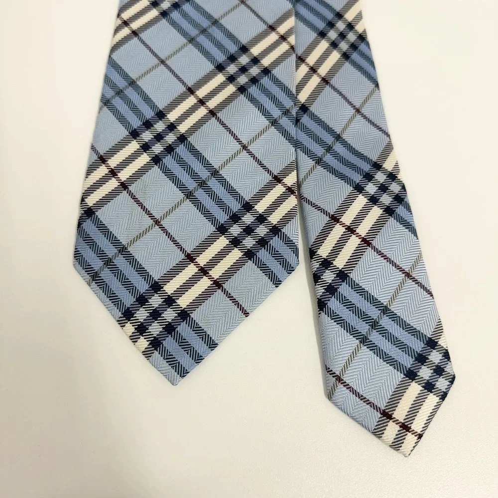 Burberry London Mens Tie Classic Blue Nova Check Plaid Silk 3.5